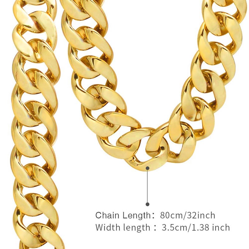 CrazyPiercing Faux Gold Acrylic Chain Necklace, 90s Punk Style Necklace Costume Jewelry, Hip Hop Turnover Chain Necklace, Plastic (32 inches, 35mm) (Gold) - Image 3